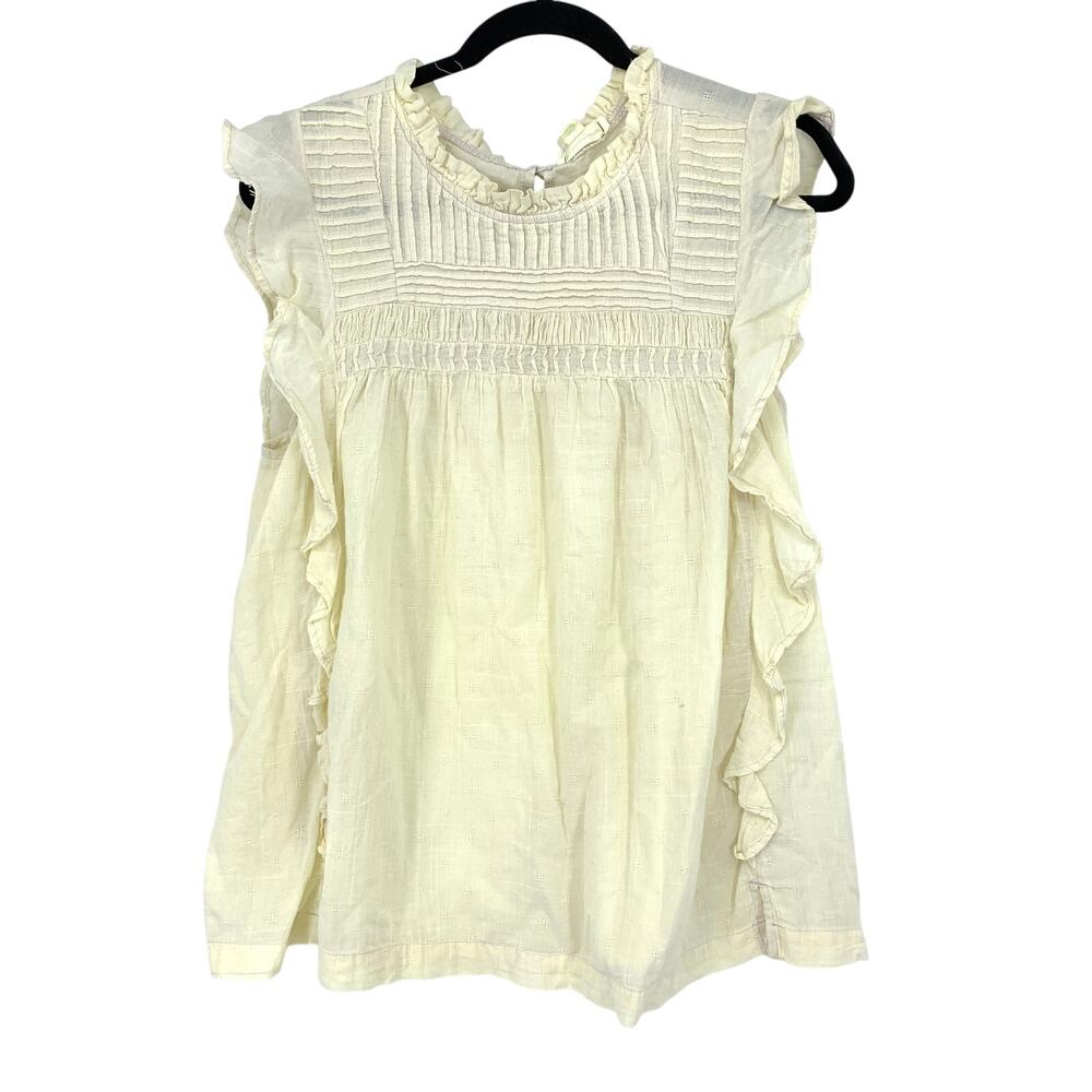 Beach Lunch Lounge Ruffle Sleeve Blouse Womens Size Large Cream Cotton